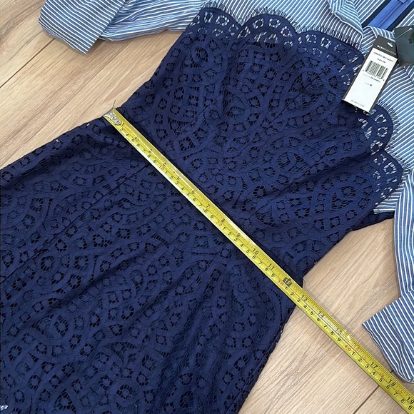 New BCBGMaxAzria Kaylin Striped Shirt Lace Bodice Dress - Picture 7 of 12